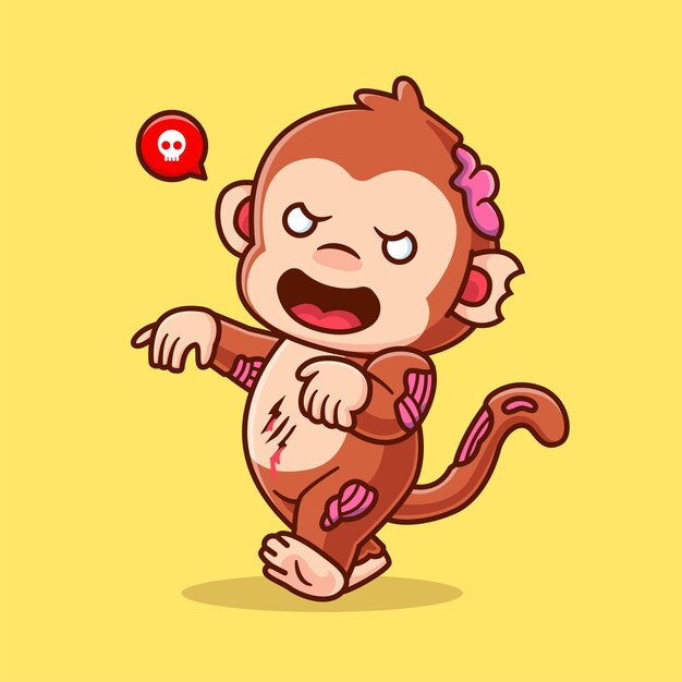 Ejemplo lindo del icono del vector de la historieta del zombi del mono. Animal Halloween Icono Concepto Aislado Premium