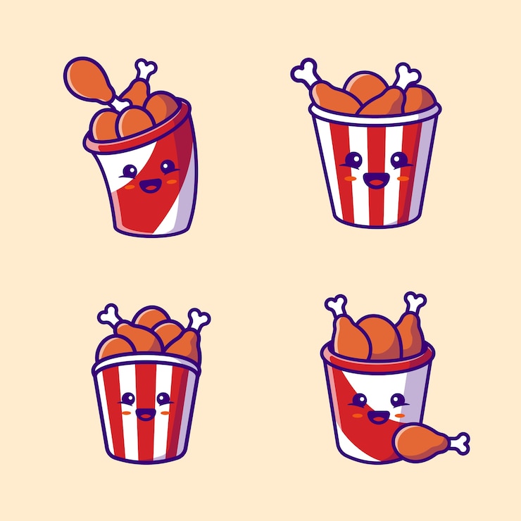Vector gratuito ejemplo lindo del vector de la historieta de la colección del pollo frito del cubo. concepto de comida rápida vector aislado. estilo de dibujos animados plana