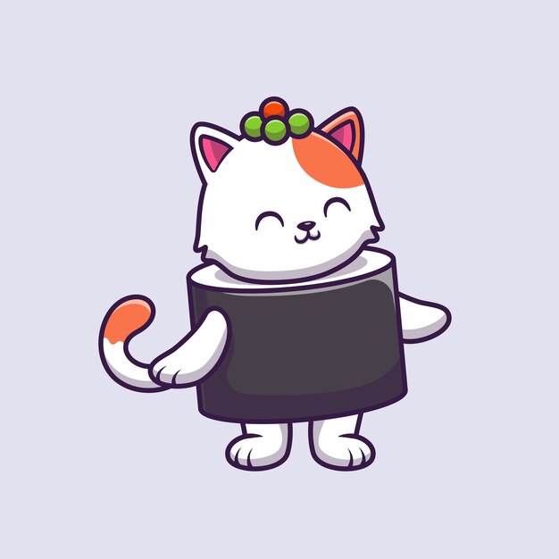 Ejemplo lindo del vector de la historieta del salmón del sushi del gato.