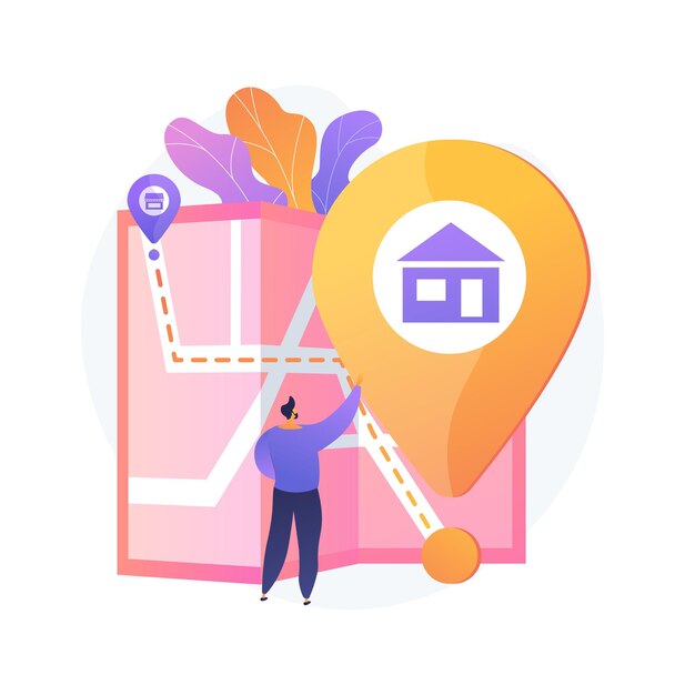 Elección de ruta por carretera, selección de camino, puntos de salida y destino. Obtener dirección, guía, aplicación de navegador. Hombre con personaje de dibujos animados de mapa de la ciudad. Ilustración de metáfora de concepto aislado de vector.