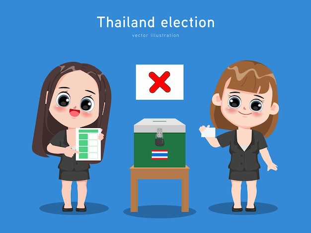 Vector gratuito elección de tailandia. demostración del carácter de la gente para votar papeletas. cómo marcar la cruz.