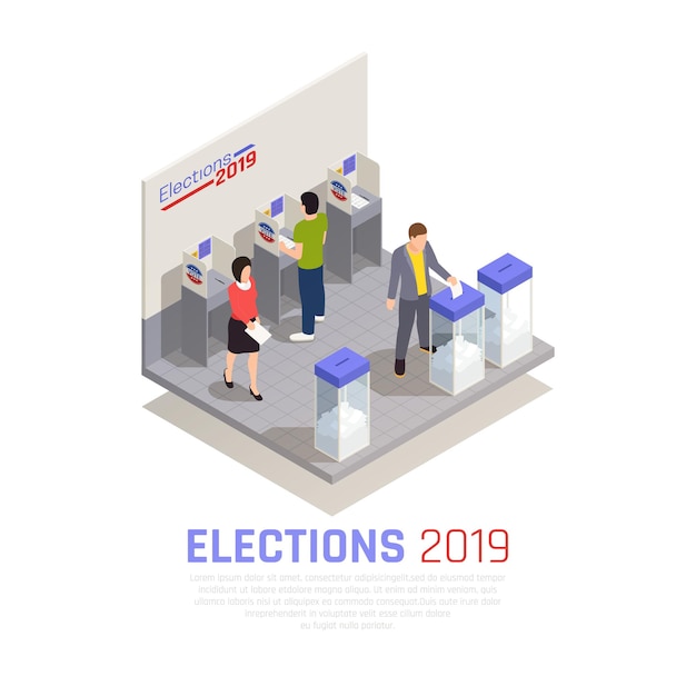 Vector gratuito elecciones y concepto isométrico de votación con urnas y personas ilustración vectorial