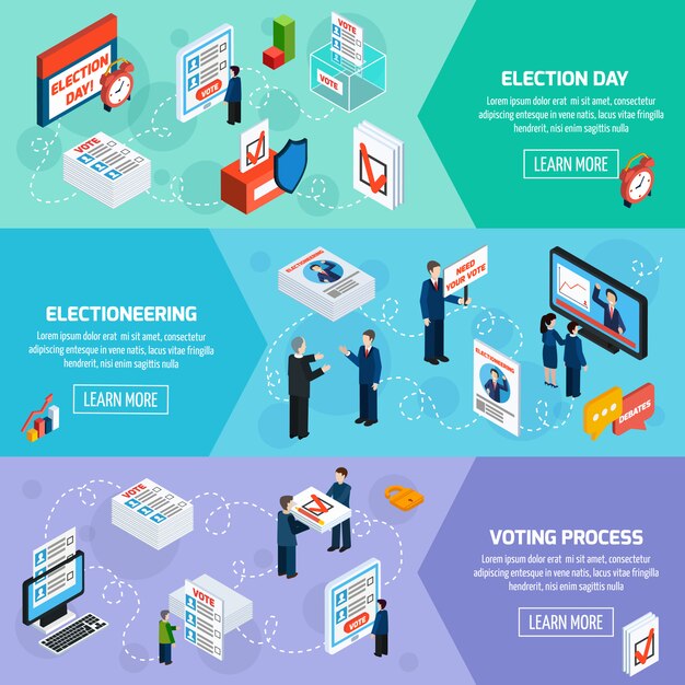 Elecciones y votaciones isométricas de banners