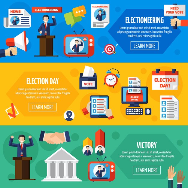 Elecciones y votaciones planas banners