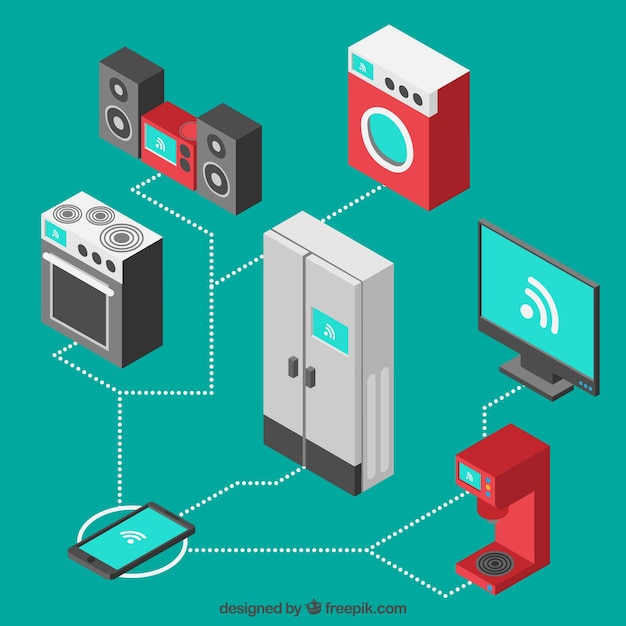 Vector gratuito electrodomésticos con internet en estilo isométrico