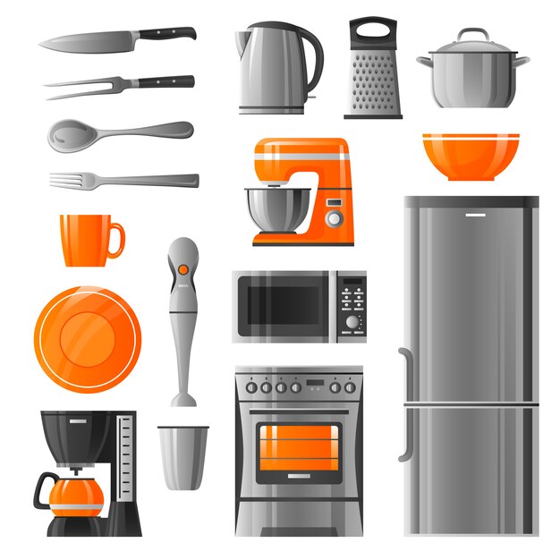 Electrodomésticos y utensilios de cocina conjunto de iconos
