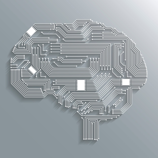 Electrónica de la informática de la placa de circuito de diseño de la forma del cerebro o emblema aislado ilustración vectorial