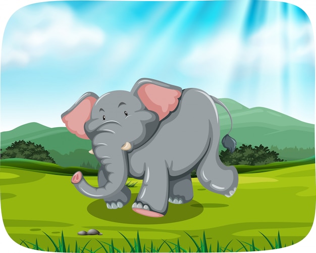 Vector gratuito elefante en escena de la naturaleza