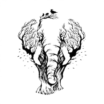 Elefante del espacio negativo con fondo de bosque