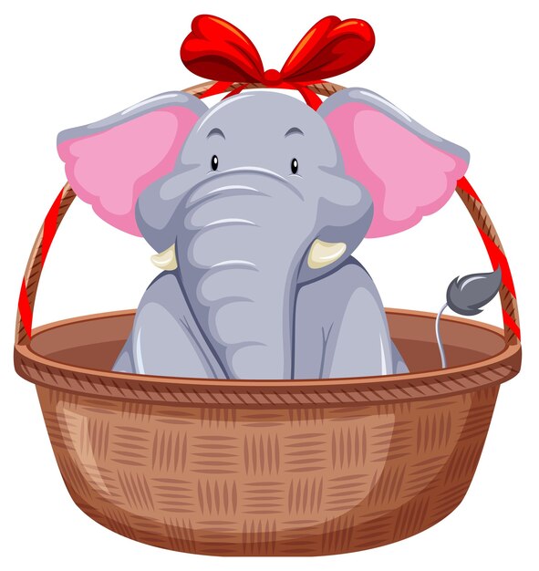 Elefante lindo en una canasta de regalos
