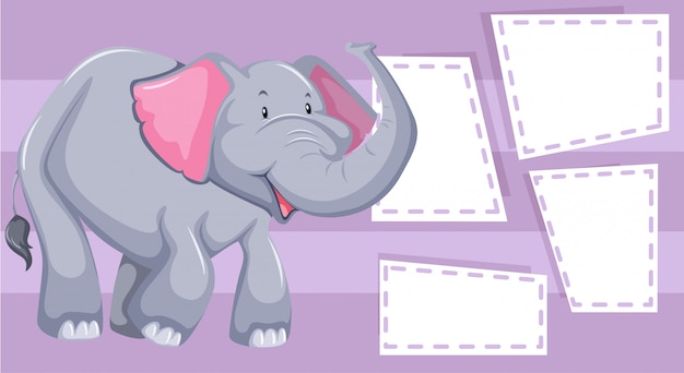 Vector gratuito elefante morado con marcos de notas