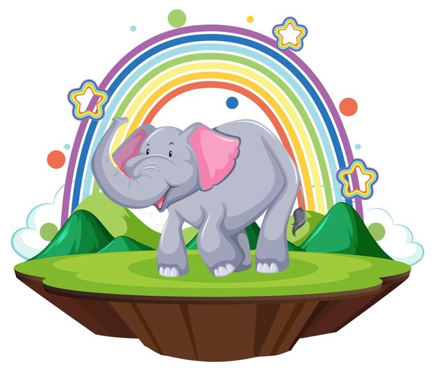 Un elefante parado en la tierra con arcoiris.
