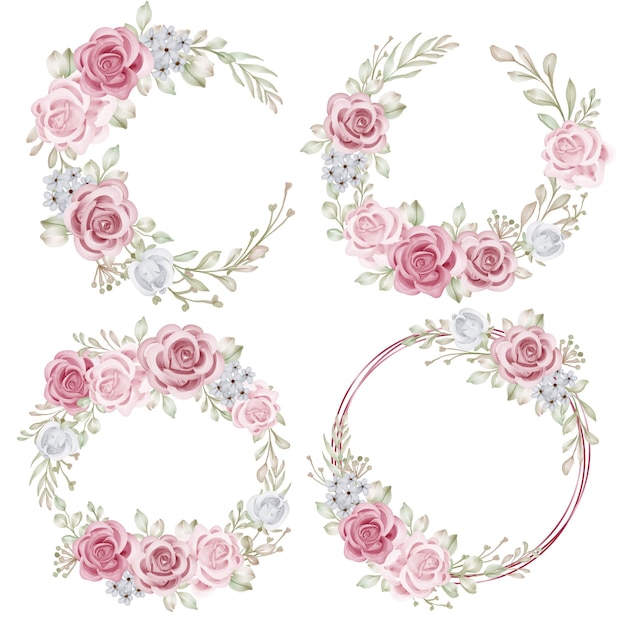 Vector gratuito elegancia circular rosa flor guirnalda aislado clipart