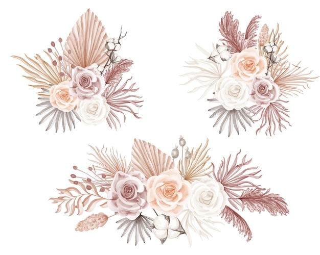 Vector gratuito elegante arreglo floral de acuarela rosa boho