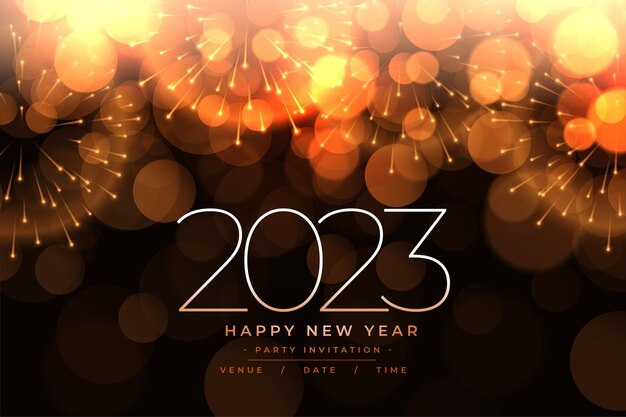 Elegante banner de celebración de año nuevo 2023 con efecto de luz bokeh