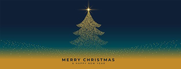 Elegante banner de feliz navidad con árbol de navidad brillante