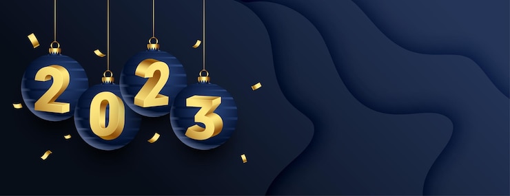 Vector gratuito elegante banner de nochevieja 2023 con bola de navidad