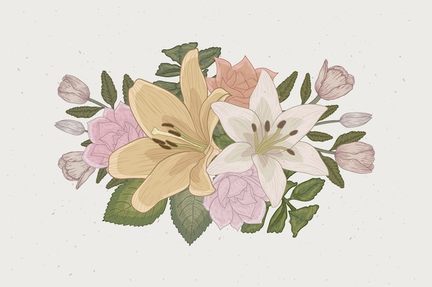 Vector gratuito elegante bouquet floral en diseño vintage