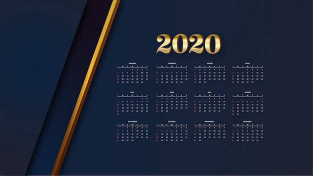 Vector gratuito elegante calendario dorado