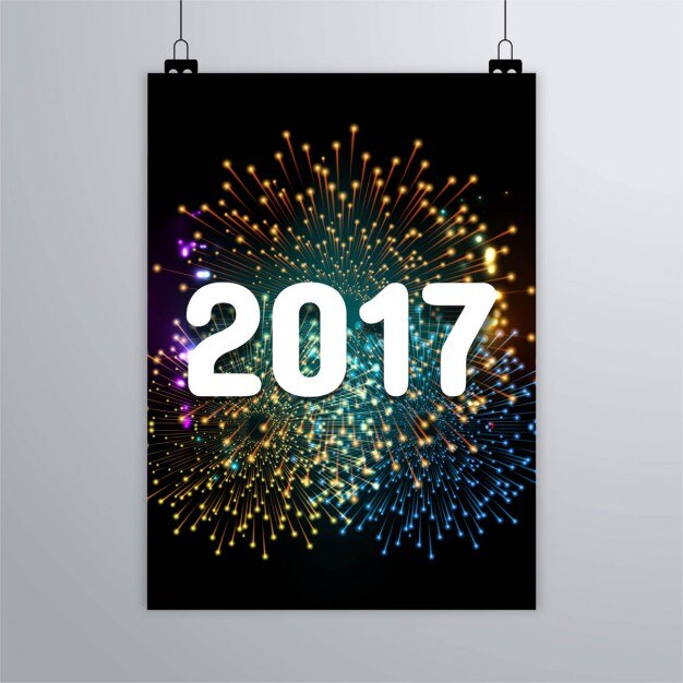 Elegante cartel de 2017 con fuegos artificiales
