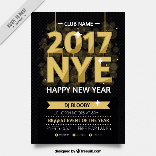 Elegante cartel dorado de fiesta de fin de año