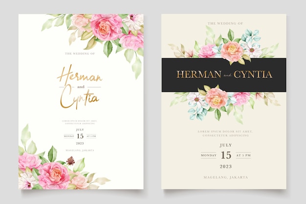 elegante y colorido conjunto de tarjetas de invitación de boda floral