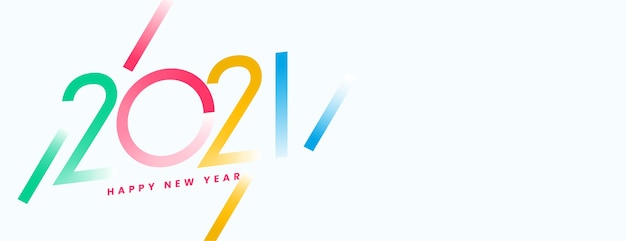 Elegante colorido feliz año nuevo 2021 en banner blanco