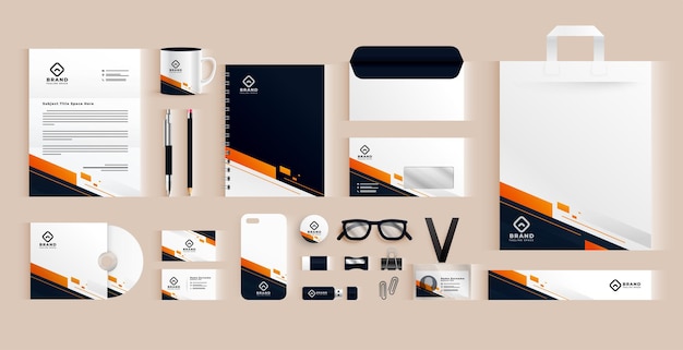 Elegante conjunto de artículos de papelería profesional de negocios.