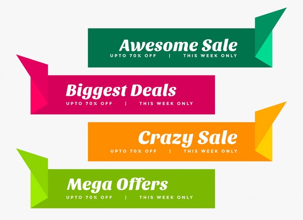 Elegante conjunto de banners de venta en estilo origami.