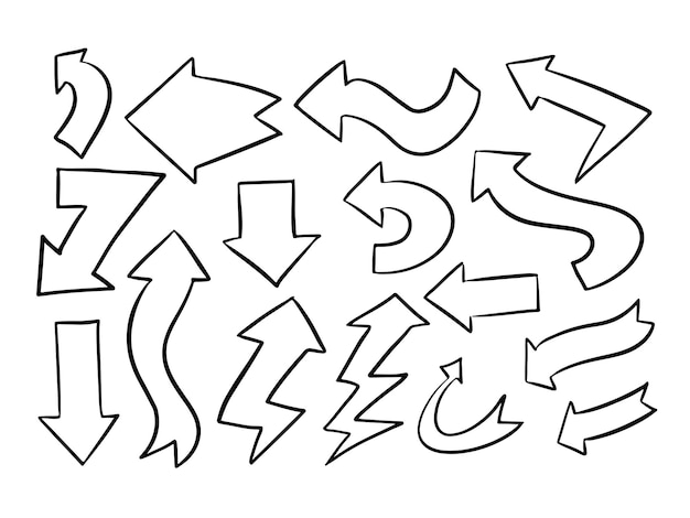 Elegante conjunto de flechas de estilo doodle dibujado a mano