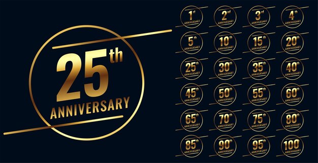 Elegante conjunto grande de emblema de aniversario de oro