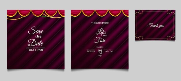 Elegante conjunto de plantillas de tarjeta de invitación de boda para guardar la fecha