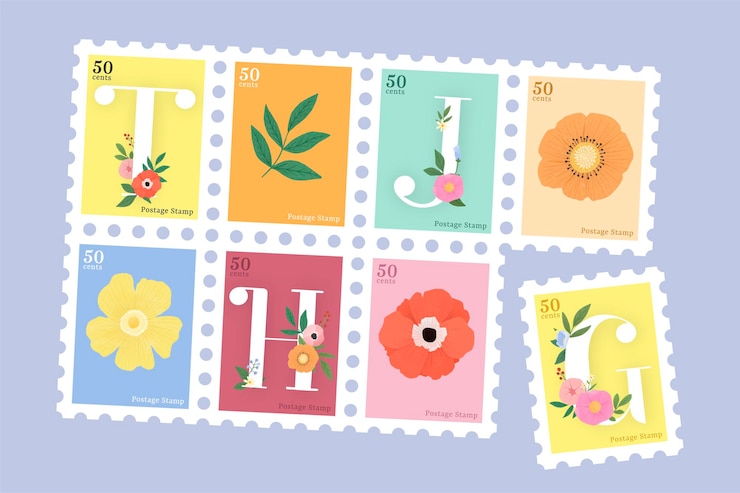 Vector gratuito elegante conjunto de sellos de letras florales