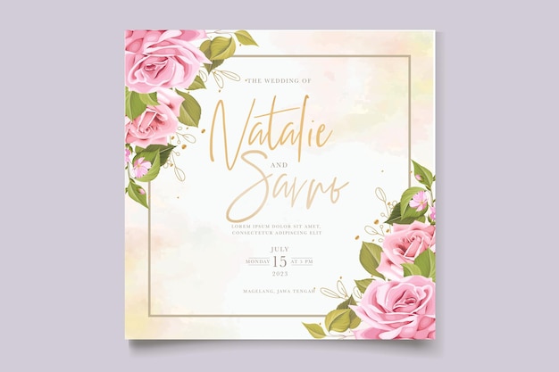 elegante conjunto de tarjeta de invitación de boda floral acuarela