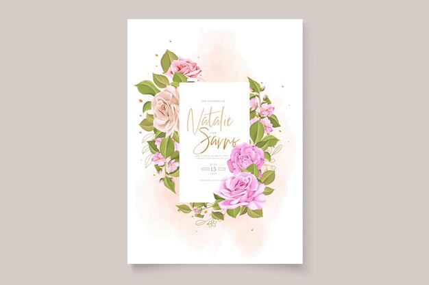 elegante conjunto de tarjeta de invitación de boda floral acuarela