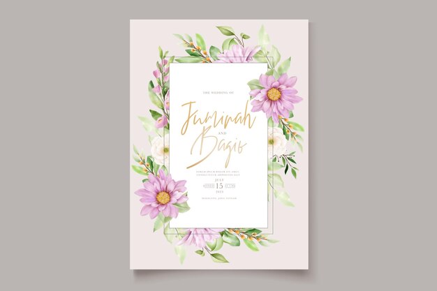 elegante conjunto de tarjetas de invitación de boda floral acuarela