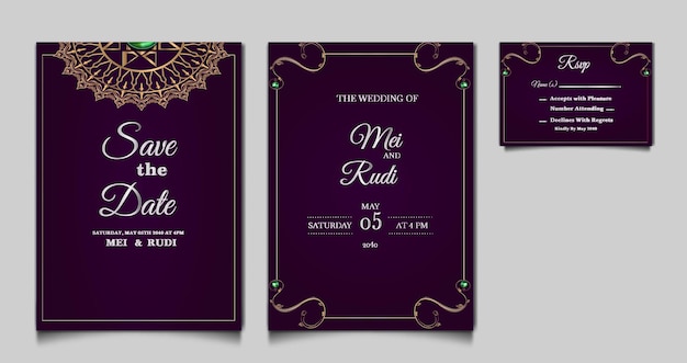 Elegante conjunto de tarjetas de invitación de boda guardar la fecha