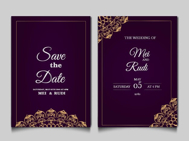 Elegante conjunto de tarjetas de invitación de boda guardar la fecha