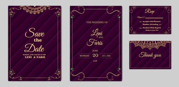 Elegante conjunto de tarjetas de invitación de boda