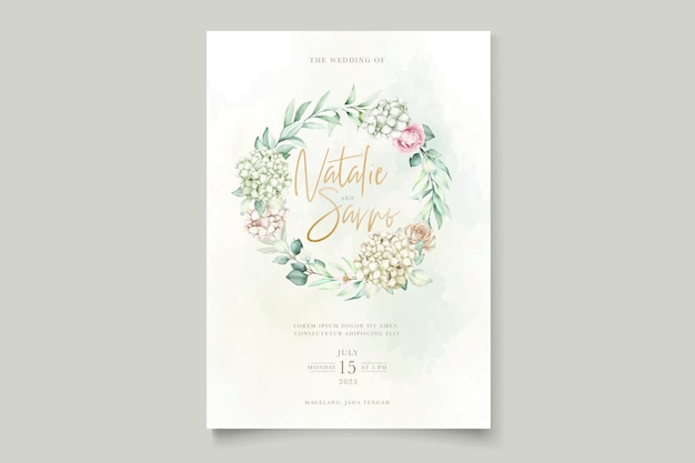 Elegante conjunto de tarjetas de invitación de peonías y hortensias