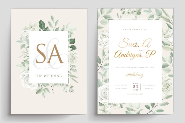 Vector gratuito elegante conjunto de tarjetas de invitación de rosas blancas