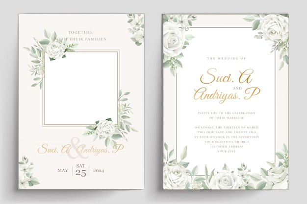 Vector gratuito elegante conjunto de tarjetas de invitación de rosas blancas