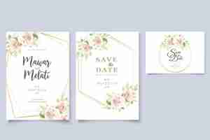 Vector gratuito elegante conjunto de tarjetas de invitación rosas dibujadas a mano