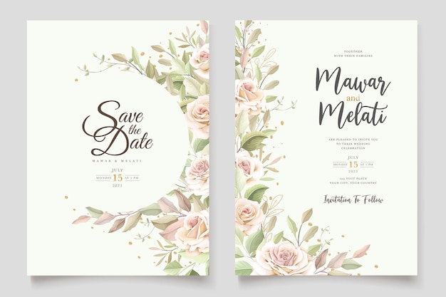 Vector gratuito elegante conjunto de tarjetas de invitación rosas dibujadas a mano