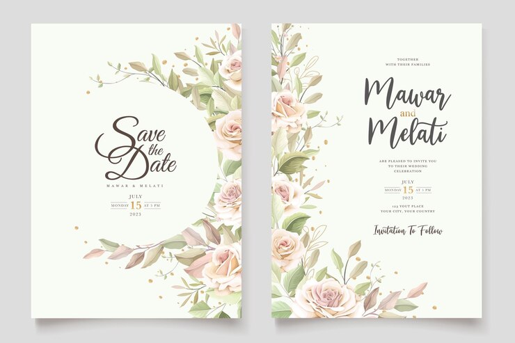 Vector gratuito elegante conjunto de tarjetas de invitación rosas dibujadas a mano