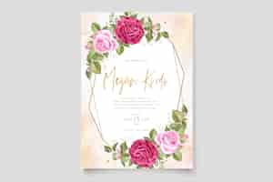 Vector gratuito elegante conjunto de tarjetas de invitación de rosas florales dibujadas a mano