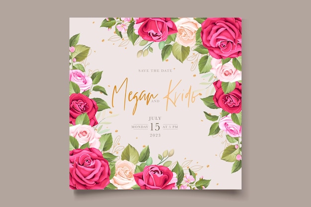 Vector gratuito elegante conjunto de tarjetas de invitación de rosas florales dibujadas a mano