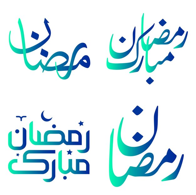 Elegante degradado verde y azul Ramadan Kareem Diseño vectorial con caligrafía árabe