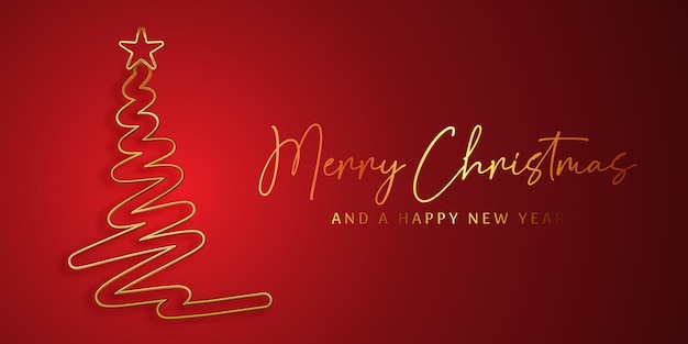 Elegante diseño de banner de árbol de navidad rojo y dorado.