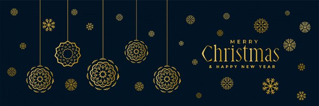 Elegante diseño de banner de oro copos de nieve de Navidad